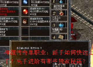 神藏传奇单职业:新手如何快速上手?高手进阶有哪些独家秘籍? 神藏传奇单职业:新手如何快速上手?高手进阶有哪些独家秘籍?